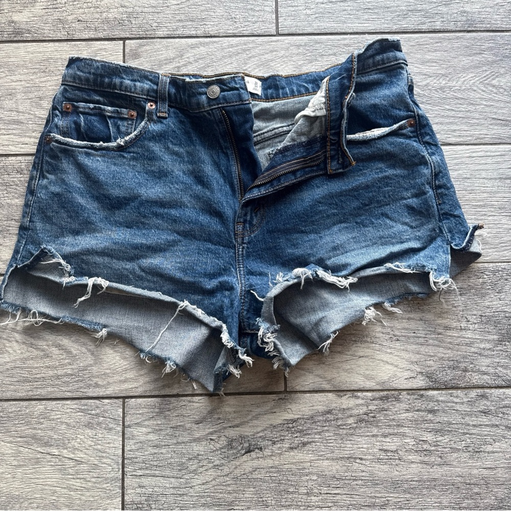 ABERCROMBIE & FITCH JEAN SHORTS WOMENS 14 MOM HIGH RISE CUT OFF DENIM BLUE